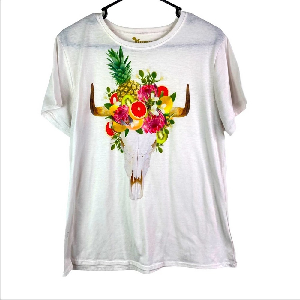Show Me Your Mumu Mellow Cow Skull Fruit T-Shirt Medium